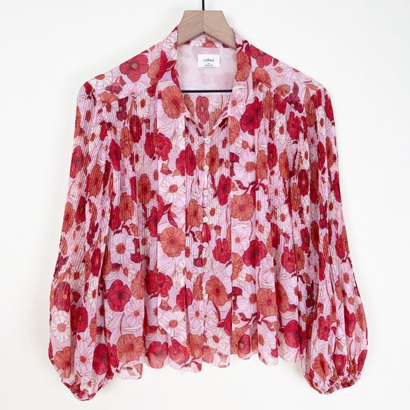 Rare Aritzia Wilfred Barbara Blouse Pleated Chiffon Balloon Sleeve Pussy Bow Top - Picture 3 of 9
